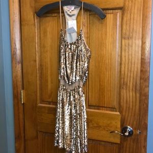 NEW Parker sequin mini dress size Small tan/copper